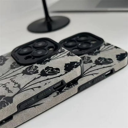 For iPhone 14 Pro Max Case Grey Rose Flower Pattern Soft TPU Mobile Phone Cover
