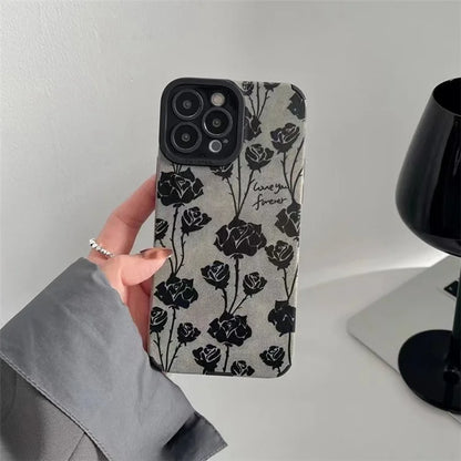For iPhone 15 Pro Case Rose Flower Pattern Soft TPU Shockproof Grey Phone Cover