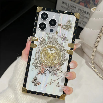For iPhone 14 Pro Case Butterfly Pattern Electroplated Kickstand TPU+PC Phone Cover
