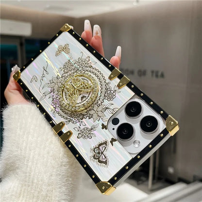 For iPhone 14 Pro Case Butterfly Pattern Electroplated Kickstand TPU+PC Phone Cover