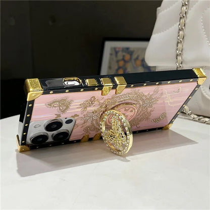 For iPhone 14 Pro Case Butterfly Pattern Electroplated Kickstand TPU+PC Phone Cover