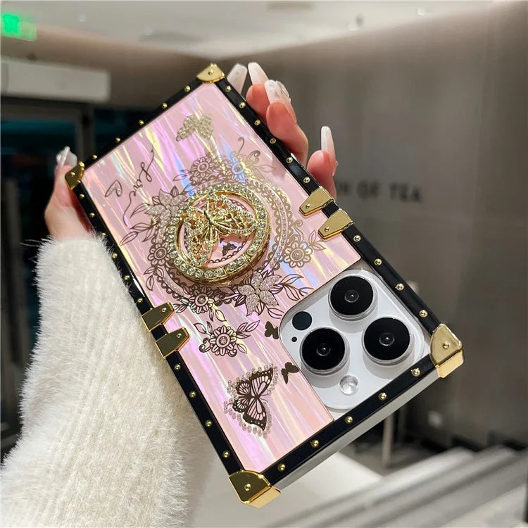 For iPhone 14 Pro Case Butterfly Pattern Electroplated Kickstand TPU+PC Phone Cover