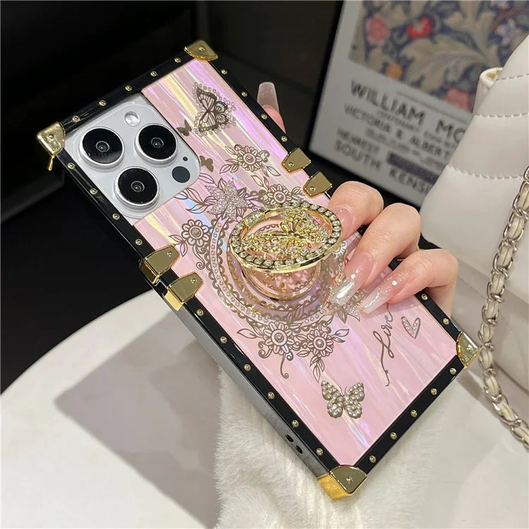 For iPhone 14 Pro Case Butterfly Pattern Electroplated Kickstand TPU+PC Phone Cover