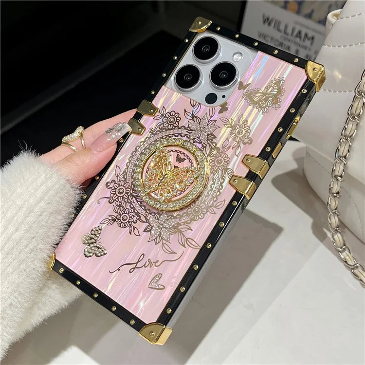 For iPhone 14 Pro Case Butterfly Pattern Electroplated Kickstand TPU+PC Phone Cover