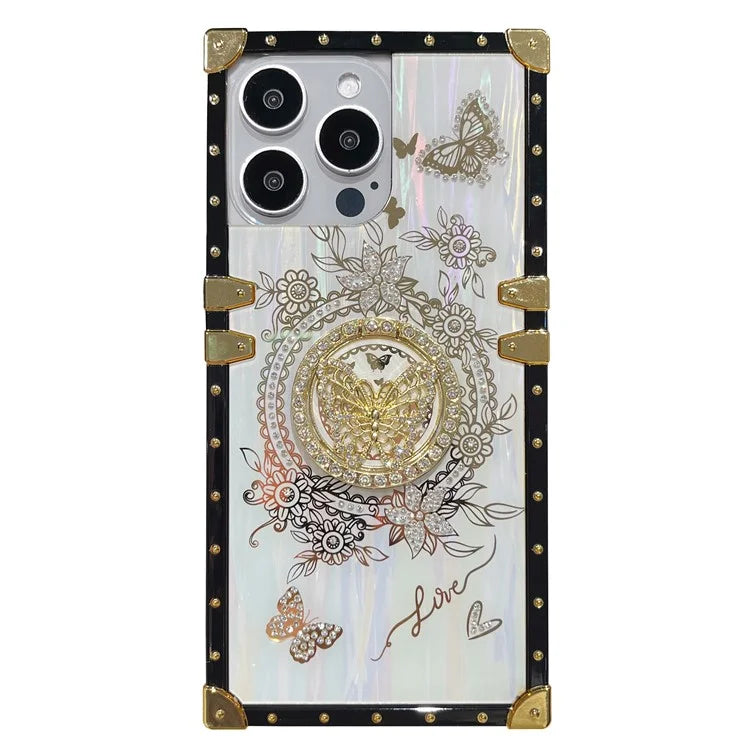 For iPhone 15 Pro Case Electroplated Butterfly Pattern TPU+PC Phone Cover with Kickstand