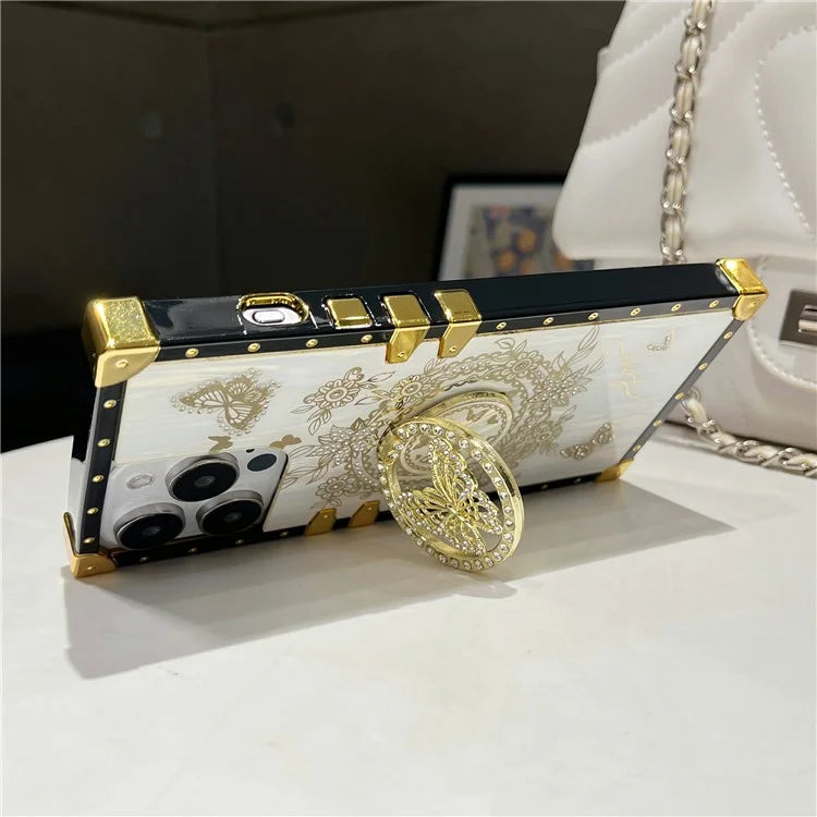 For iPhone 15 Pro Case Electroplated Butterfly Pattern TPU+PC Phone Cover with Kickstand