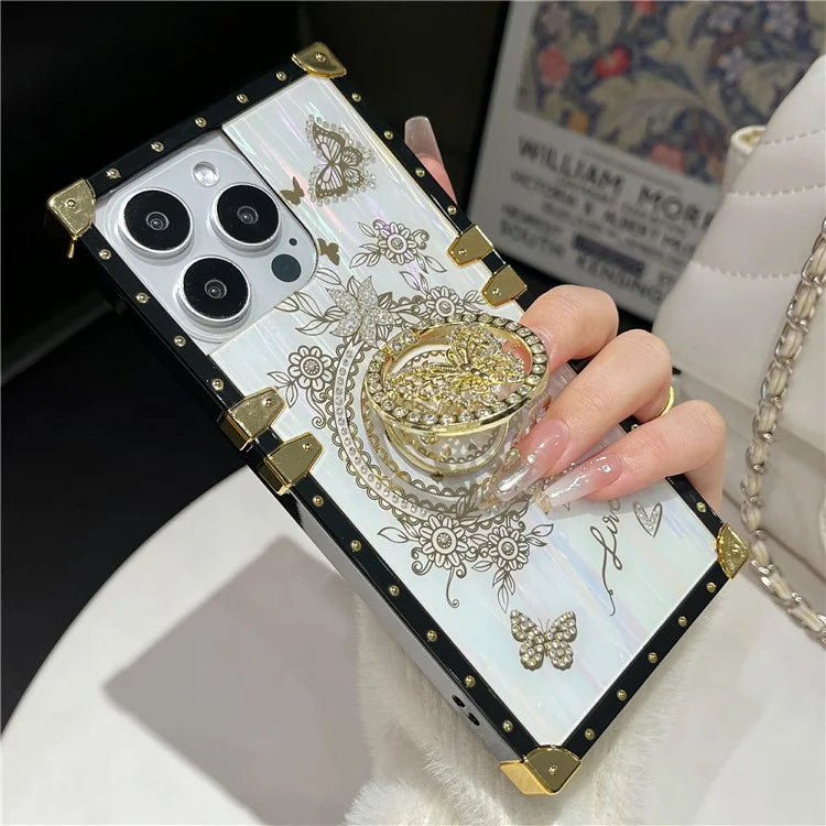 For iPhone 15 Pro Case Electroplated Butterfly Pattern TPU+PC Phone Cover with Kickstand