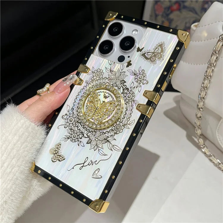 For iPhone 15 Pro Case Electroplated Butterfly Pattern TPU+PC Phone Cover with Kickstand