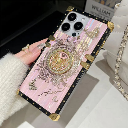 For iPhone 15 Pro Case Electroplated Butterfly Pattern TPU+PC Phone Cover with Kickstand