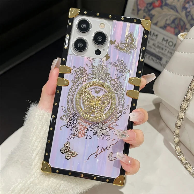 For iPhone 15 Pro Case Electroplated Butterfly Pattern TPU+PC Phone Cover with Kickstand