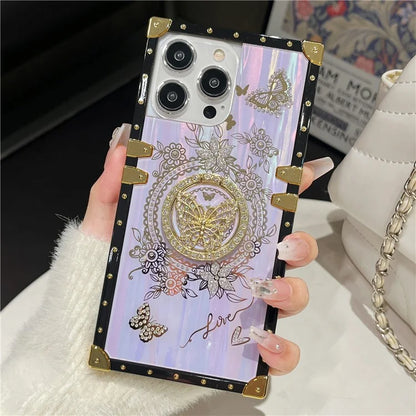 For iPhone 15 Pro Case Electroplated Butterfly Pattern TPU+PC Phone Cover with Kickstand