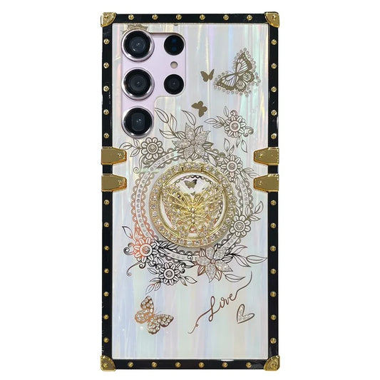 For Samsung Galaxy S23 Ultra Kickstand Case Rhinestone Decor Butterfly Pattern TPU+PC Phone Cover