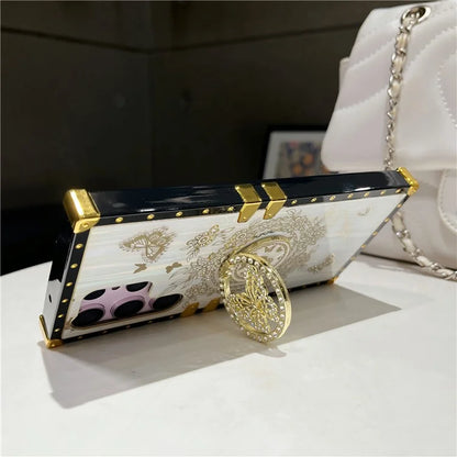 For Samsung Galaxy S23 Ultra Kickstand Case Rhinestone Decor Butterfly Pattern TPU+PC Phone Cover