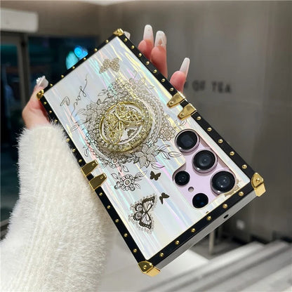 For Samsung Galaxy S23 Ultra Kickstand Case Rhinestone Decor Butterfly Pattern TPU+PC Phone Cover