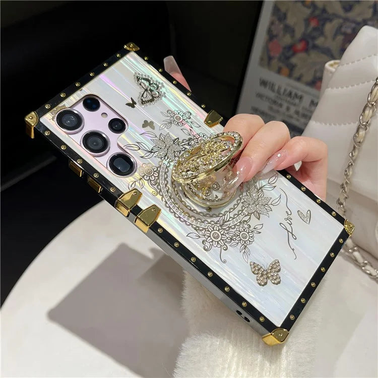 For Samsung Galaxy S23 Ultra Kickstand Case Rhinestone Decor Butterfly Pattern TPU+PC Phone Cover