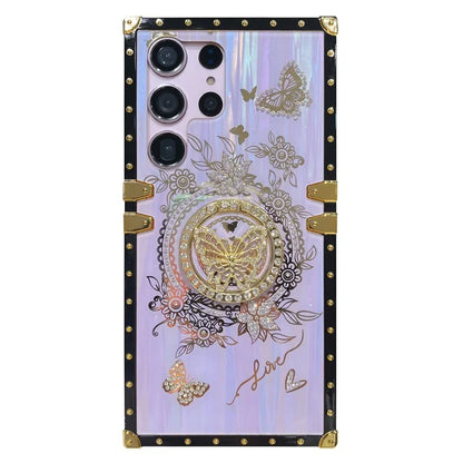 For Samsung Galaxy S23 Ultra Kickstand Case Rhinestone Decor Butterfly Pattern TPU+PC Phone Cover