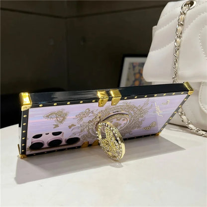 For Samsung Galaxy S23 Ultra Kickstand Case Rhinestone Decor Butterfly Pattern TPU+PC Phone Cover