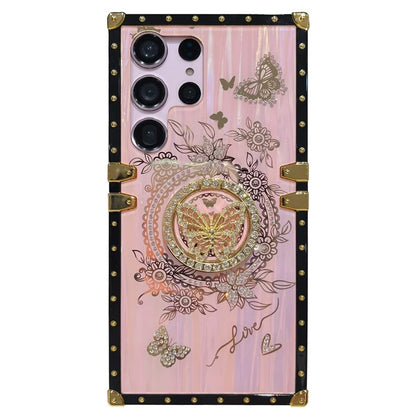 For Samsung Galaxy S23 Ultra Kickstand Case Rhinestone Decor Butterfly Pattern TPU+PC Phone Cover