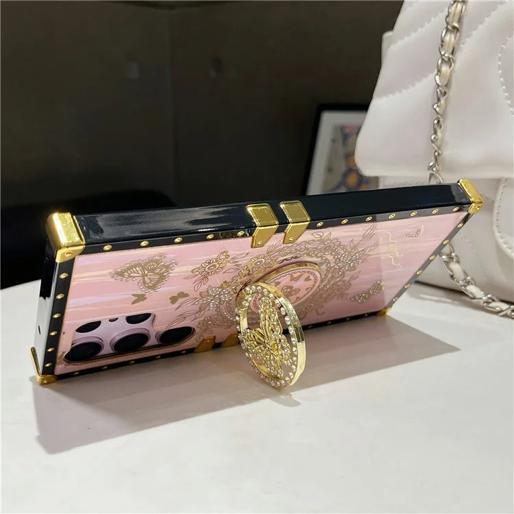For Samsung Galaxy S23 Ultra Kickstand Case Rhinestone Decor Butterfly Pattern TPU+PC Phone Cover