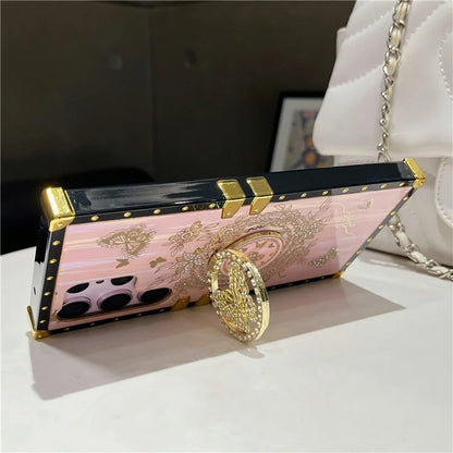 For Samsung Galaxy S23 Ultra Kickstand Case Rhinestone Decor Butterfly Pattern TPU+PC Phone Cover