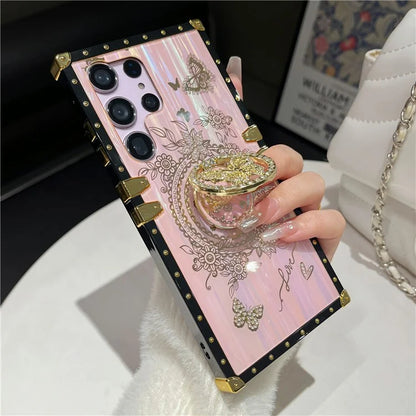 For Samsung Galaxy S23 Ultra Kickstand Case Rhinestone Decor Butterfly Pattern TPU+PC Phone Cover