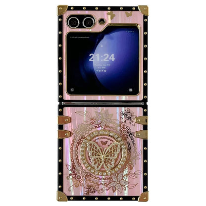 For Samsung Galaxy Z Flip5 5G Case Butterfly Decor Kickstand TPU+PC Electroplating Phone Cover