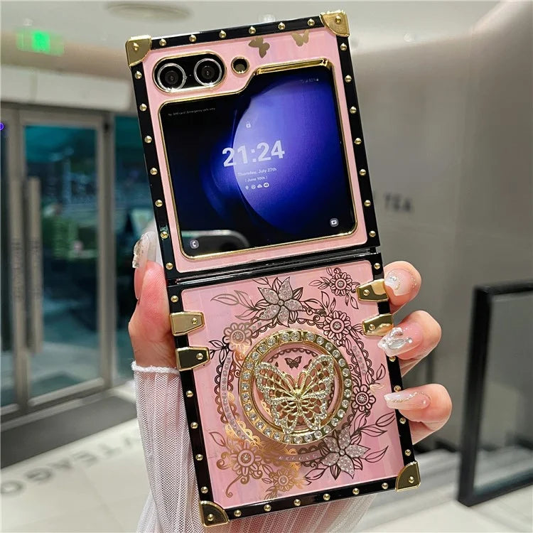 For Samsung Galaxy Z Flip5 5G Case Butterfly Decor Kickstand TPU+PC Electroplating Phone Cover