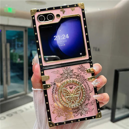 For Samsung Galaxy Z Flip5 5G Case Butterfly Decor Kickstand TPU+PC Electroplating Phone Cover