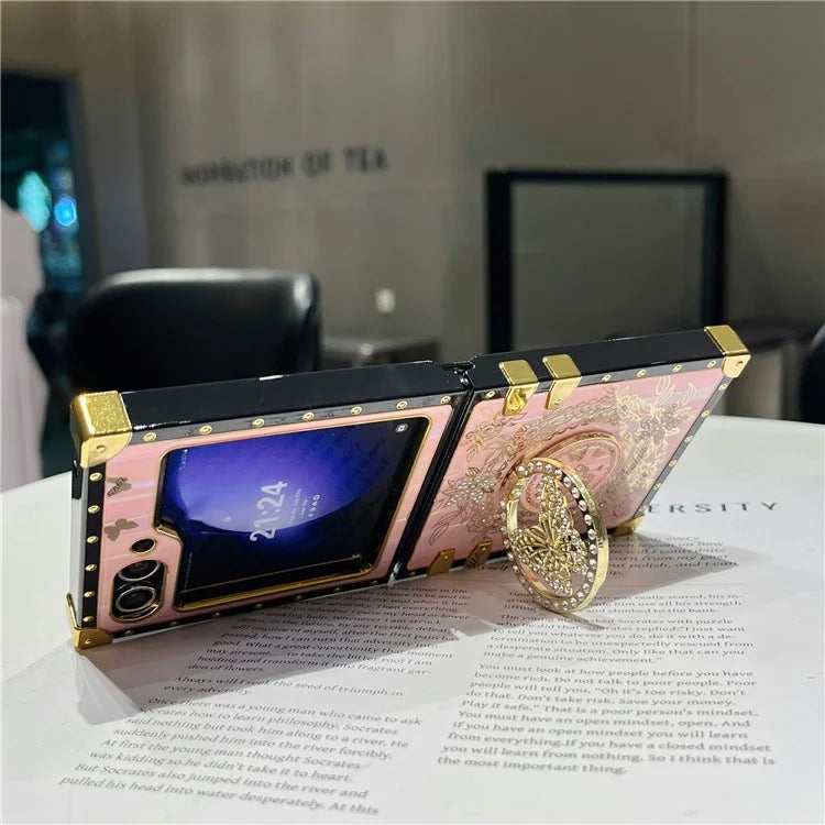 For Samsung Galaxy Z Flip5 5G Case Butterfly Decor Kickstand TPU+PC Electroplating Phone Cover