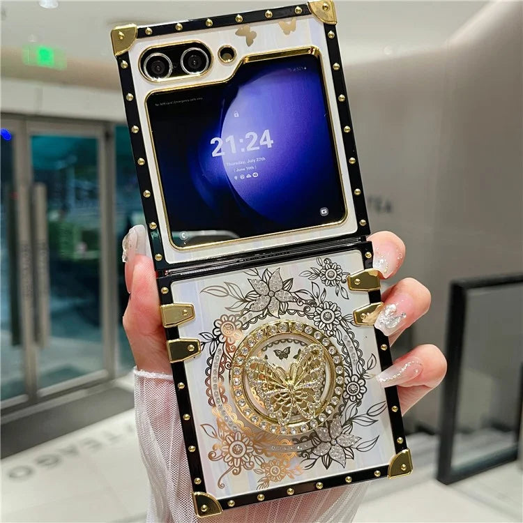 For Samsung Galaxy Z Flip5 5G Case Butterfly Decor Kickstand TPU+PC Electroplating Phone Cover