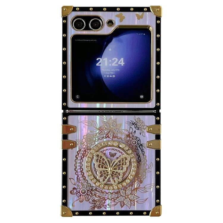 For Samsung Galaxy Z Flip5 5G Case Butterfly Decor Kickstand TPU+PC Electroplating Phone Cover