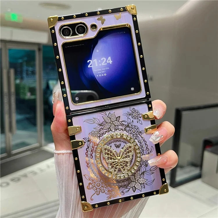 For Samsung Galaxy Z Flip5 5G Case Butterfly Decor Kickstand TPU+PC Electroplating Phone Cover