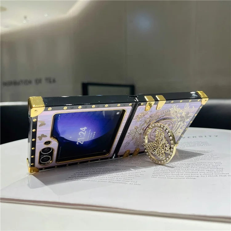 For Samsung Galaxy Z Flip5 5G Case Butterfly Decor Kickstand TPU+PC Electroplating Phone Cover