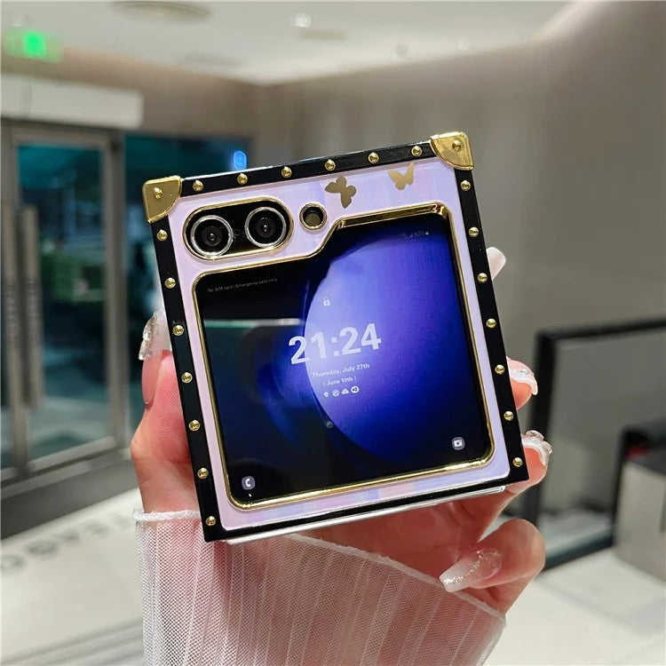 For Samsung Galaxy Z Flip5 5G Case Butterfly Decor Kickstand TPU+PC Electroplating Phone Cover