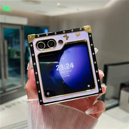 For Samsung Galaxy Z Flip5 5G Case Butterfly Decor Kickstand TPU+PC Electroplating Phone Cover
