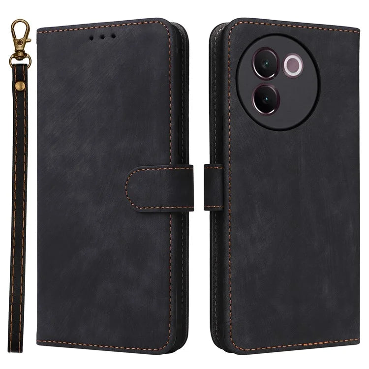 For vivo V30e 5G Case RFID Blocking Leather Wallet Phone Cover with Strap