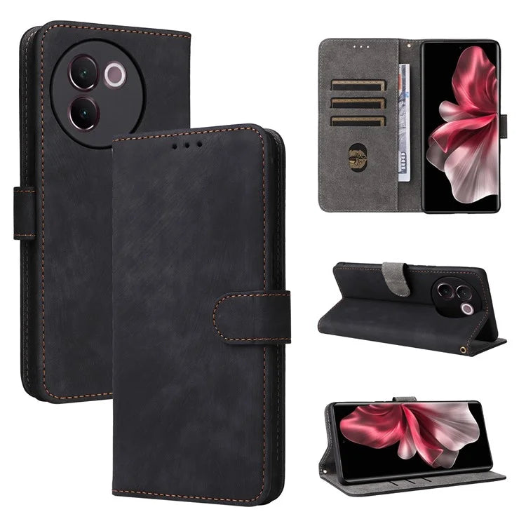 For vivo V30e 5G Case RFID Blocking Leather Wallet Phone Cover with Strap