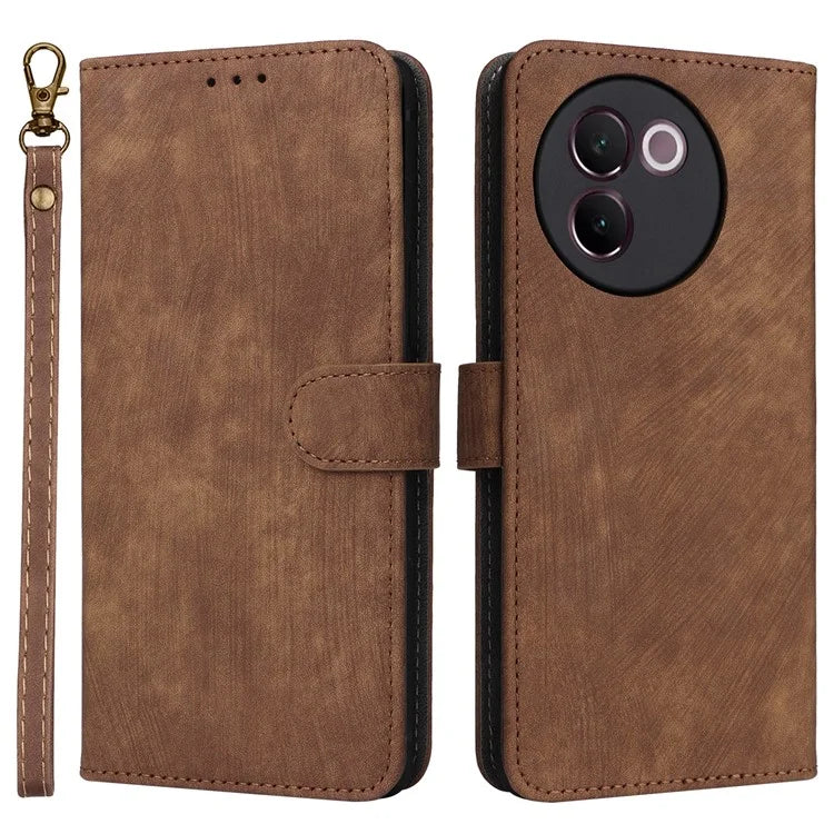 For vivo V30e 5G Case RFID Blocking Leather Wallet Phone Cover with Strap