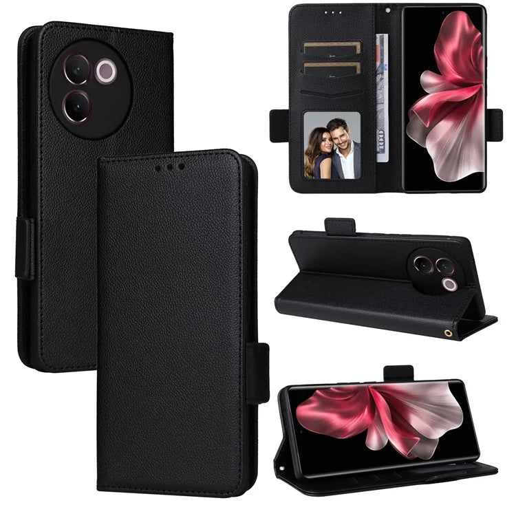 For vivo V30e 5G Wallet Case Litchi Texture Stand Leather Phone Cover