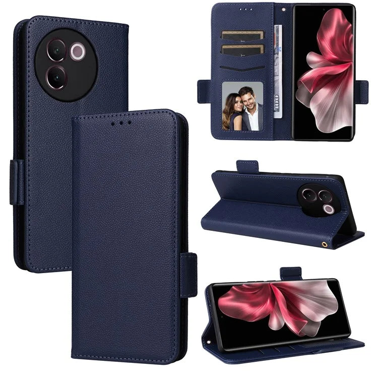 For vivo V30e 5G Wallet Case Litchi Texture Stand Leather Phone Cover