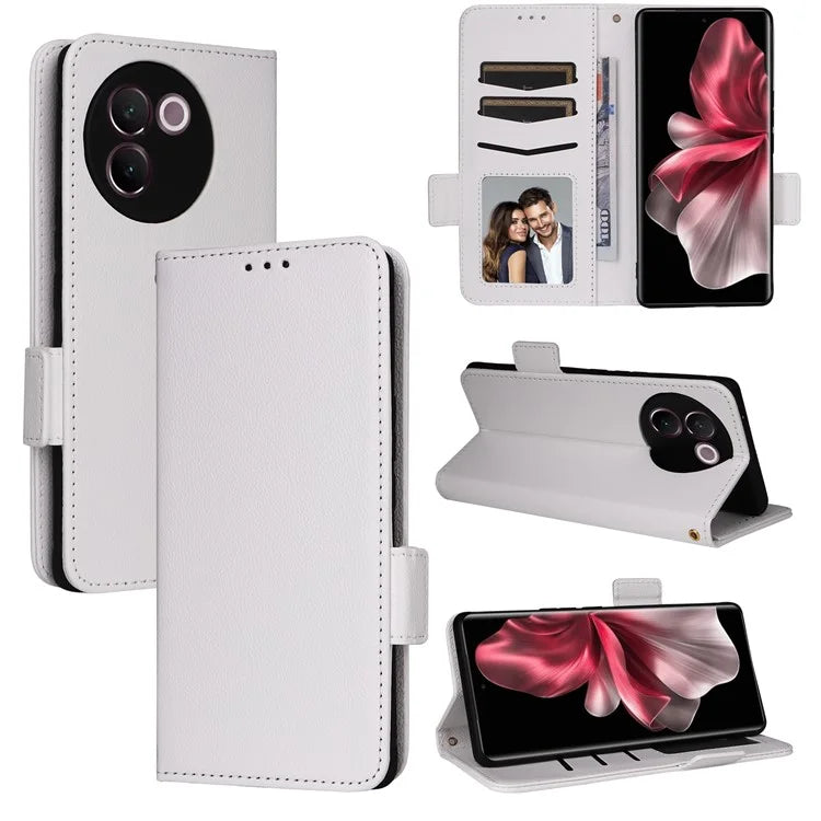 For vivo V30e 5G Wallet Case Litchi Texture Stand Leather Phone Cover