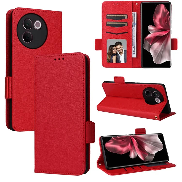 For vivo V30e 5G Wallet Case Litchi Texture Stand Leather Phone Cover