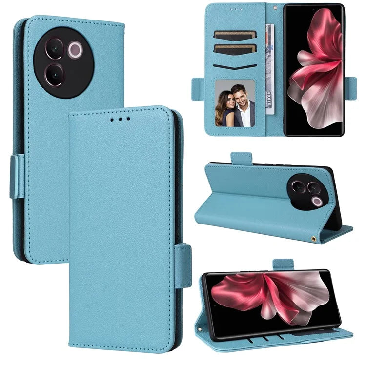 For vivo V30e 5G Wallet Case Litchi Texture Stand Leather Phone Cover