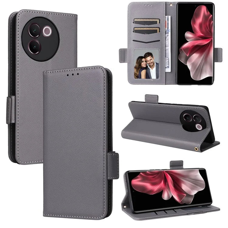 For vivo V30e 5G Wallet Case Litchi Texture Stand Leather Phone Cover