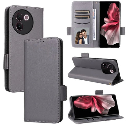For vivo V30e 5G Wallet Case Litchi Texture Stand Leather Phone Cover
