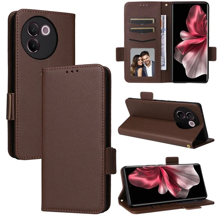 For vivo V30e 5G Wallet Case Litchi Texture Stand Leather Phone Cover