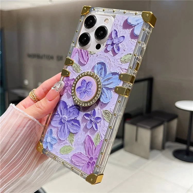 For iPhone 14 Pro Max Case Ring Kickstand Flower Butterfly Pattern TPU+PC Phone Cover