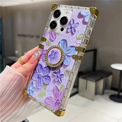 For iPhone 14 Pro Max Case Ring Kickstand Flower Butterfly Pattern TPU+PC Phone Cover