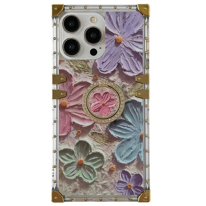 For iPhone 14 Pro Max Case Ring Kickstand Flower Butterfly Pattern TPU+PC Phone Cover