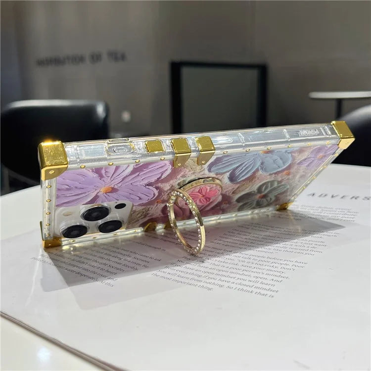 For iPhone 14 Pro Max Case Ring Kickstand Flower Butterfly Pattern TPU+PC Phone Cover